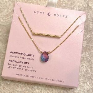 Brand New Luna Norte Genuine Quartz 14kt Gold Plated Necklace Set Strength Hope